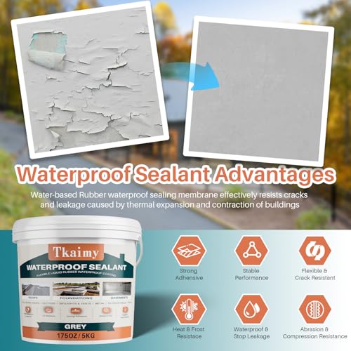 Tkaimy Polyurethane Waterproof Coating, 175oz, Grey, Fix Leaks & Cracks - color: Grey, size: 175 OZ