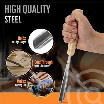 Schaaf Wood Carving Tools 7-pc Wood Chisel Set with Gouges, Cr-V 60 Steel - color: Natural Wood