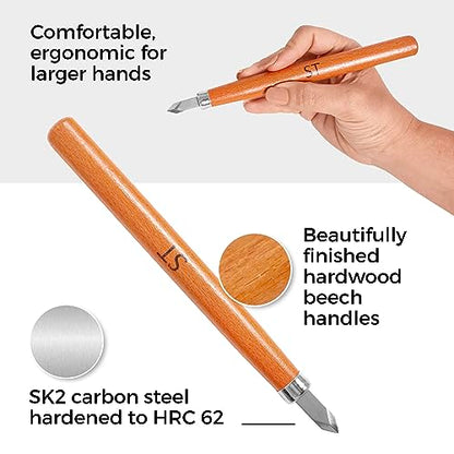 Schaaf Tools Wood Carving Kit, 12-pc mini chisel set, large handles
