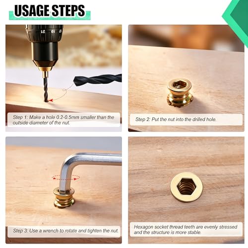 Twidec/80PCS 1/4"-20 Threaded Inserts for Wood Furniture Screw-in Nut Wood Inserts Bolt Assortment Kit with M6 Hex Wrench (1/4"-20 x15mm) N-059 - size: 1/4"-20 x 15mm (80 PCS)