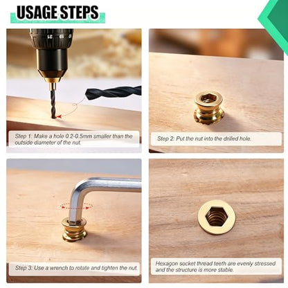 Twidec/80PCS 1/4"-20 Threaded Inserts for Wood Furniture Screw-in Nut Wood Inserts Bolt Assortment Kit with M6 Hex Wrench (1/4"-20 x15mm) N-059 - size: 1/4"-20 x 15mm (80 PCS)