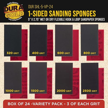 Dura-Gold 5" x 2-3/4" Sanding Sponge Variety Pack, Box of 24, Grits 320 400 - style: Variety Pack