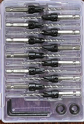FTG USA 12 Pc #6 (9/64") Adjustable Wood Countersink Drill Bit Set Case - style: 12 Pc Same Size