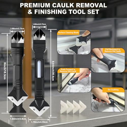 Caulk Gun Kit preventing continuous dripping with dual-mode switch, 10 OZ 360° Rotating Barrel with Scraper and Silicone Sealant for DIY Home Bathroom Renovation & Handyman