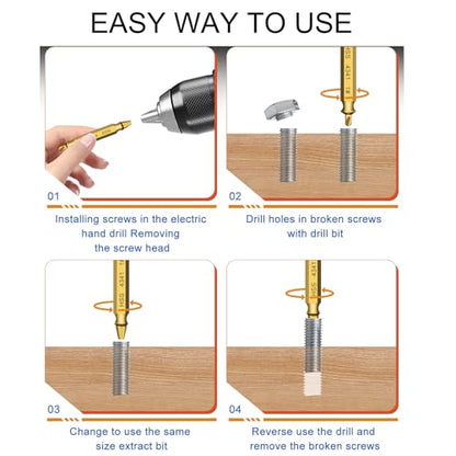 Damaged Screw Extractor Set, 9 PCS Titanium Drill Bit Bolt Extractor Kit, Stripped Screw Extractor Remover for Stripped Screws Nuts & Bolts, Easy Removal of Rusty & Broken Hardware
