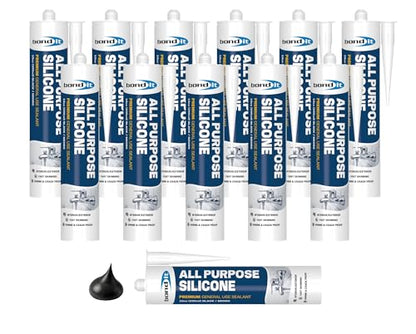 Bond It All Purpose Silicone, Sealant, 10 oz, Pack of 12, Black - color: Black