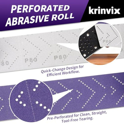 150 Grit Purple Hook & Loop Sandpaper Roll, 70mm x 12m, Ceramic Abrasive with Multi-Hole Dustless Design for Automotive, Wood & Metal, Ideal for Body Repair, Paint Prep & Coating Removal - style: 150 Grit