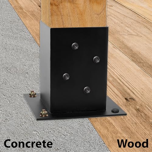 (4 PCS) LADECH 4x4 Wood Fence Post Anchor Base, 2mm Thick Steel and Black Powder Coated,Come with Wood Screws and Concrete Anchors (Black - 4 PCS)