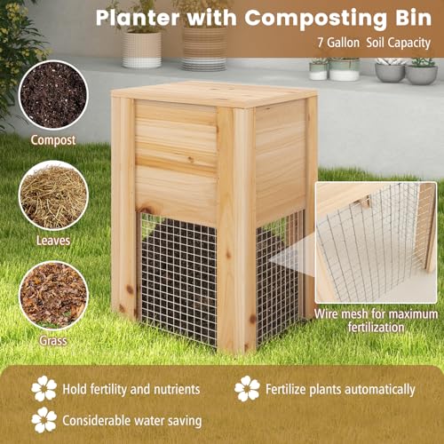S AFSTAR Raised Garden Bed with Wood Composter, 49" x 49" x 10" Open Base Fir Wood Garden Bed, Outdoor Elevated Garden Box Raised Bed, Above Ground Planter Box for Veggies Fruits Flowers Herbs
