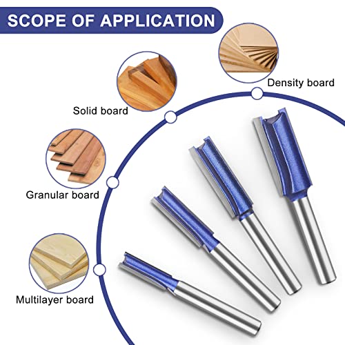 Professional Double Flute Straight Router Bits 1/4 Inch Shank, Flush Trim Router Bit Set, Cutting Diameter Respectively 1/4", 5/16", 3/8", 1/2". - size: Double Flute Straight 4 Pcs