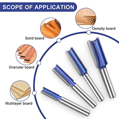 Professional Double Flute Straight Router Bits 1/4 Inch Shank, Flush Trim Router Bit Set, Cutting Diameter Respectively 1/4", 5/16", 3/8", 1/2". - size: Double Flute Straight 4 Pcs