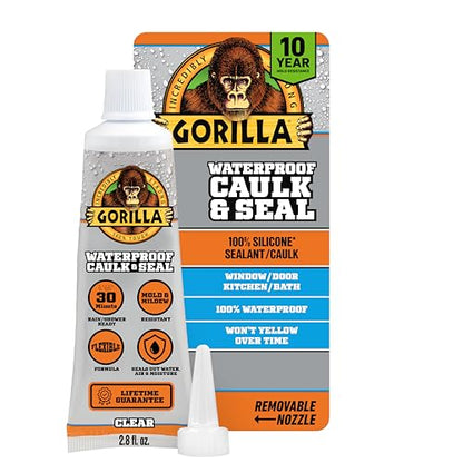 Gorilla 100% Silicone Caulk, Waterproof Sealant, 2.8oz Squeeze Tube, Clear - color: Clear, size: 1 - Pack