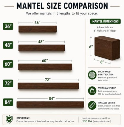 Fireplace Mantel, Rustic, Shelf, Floating Mantle, Real Wood, Beam, URBANDI (Provincial, 48Lx6Hx8D) - color: Provincial, size: 48Lx6Hx8D