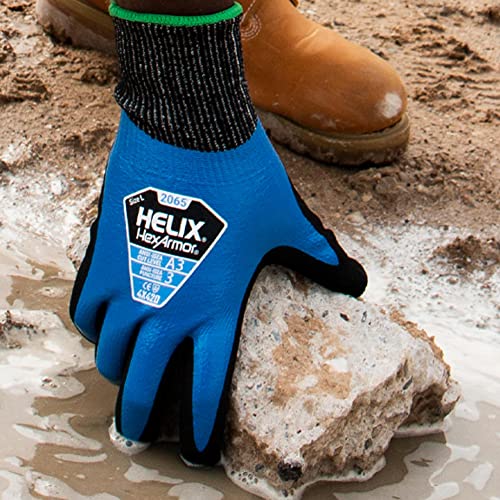 HexArmor Helix 2065 Fluid-Resistant Work Gloves – Double-Dipped Nitrile Waterproof Coating, ANSI Cut Protection, Sandy Nitrile Palm for Oily Grip, 13-Gauge HPPE Shell, Industrial Strength | X-Large - color: Helix 2065, Blue, A3 Cut Resistance, Liquid-resi