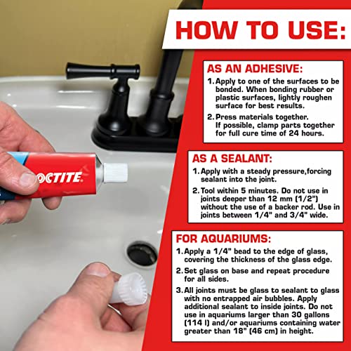 Loctite Silicone Sealant, Clear, 2.7 fl oz Tube, 1 Pack - 100% Waterproof Sealant for Glass, Ceramic, Wood, Plastic & More - size: Single 2.7 Oz Tube