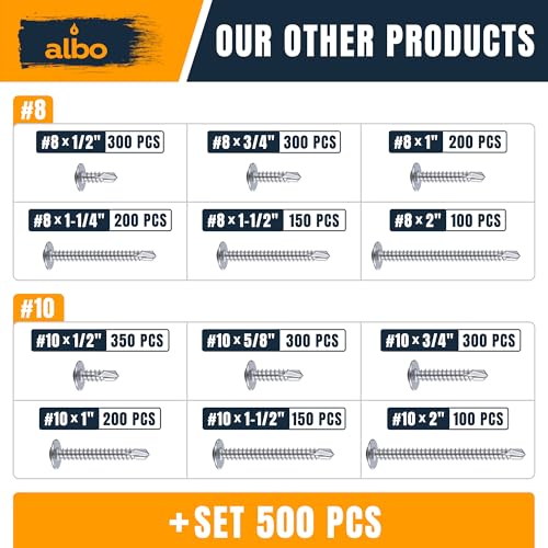 ALBO 300 PCS, #8 x 1/2" Stainless Steel Self Tapping Screws, 410 Stainless Truss Head Sheet Metal Screws, Self Drilling Screws for Steel & Aluminum, Magnetic Fasteners - color: Silver, size: #8 x 1/2"