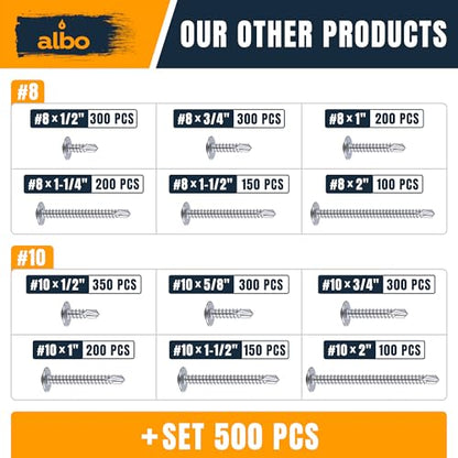 ALBO 300 PCS, #8 x 1/2" Stainless Steel Self Tapping Screws, 410 Stainless Truss Head Sheet Metal Screws, Self Drilling Screws for Steel & Aluminum, Magnetic Fasteners - color: Silver, size: #8 x 1/2"