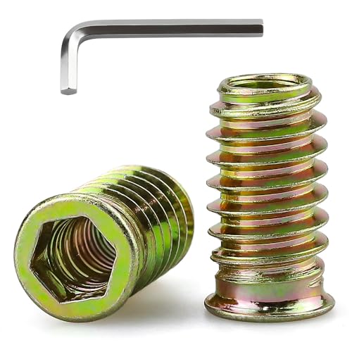 5/16-18 x 20mm Threaded Insert Nuts 25-Pack, Flanged Hex Drive Internal & External Threaded Screw-in Nut Inserts for Furniture, Wood, Cabinet, Zinc Plated Carbon Steel, Hex Wrench Included - size: 5/16-18 x 20mm