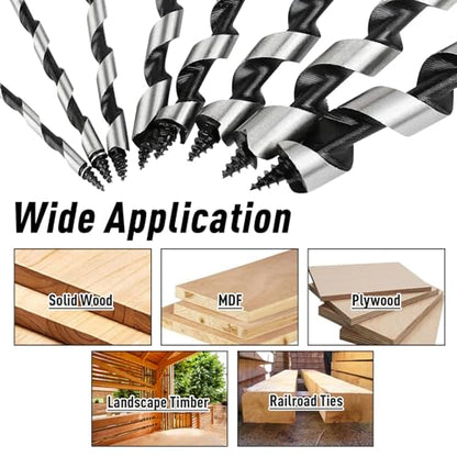 8Pcs 1/8"-1/2" Inch Auger Drill Bit Set for Wood with 1/4" Hex Shank