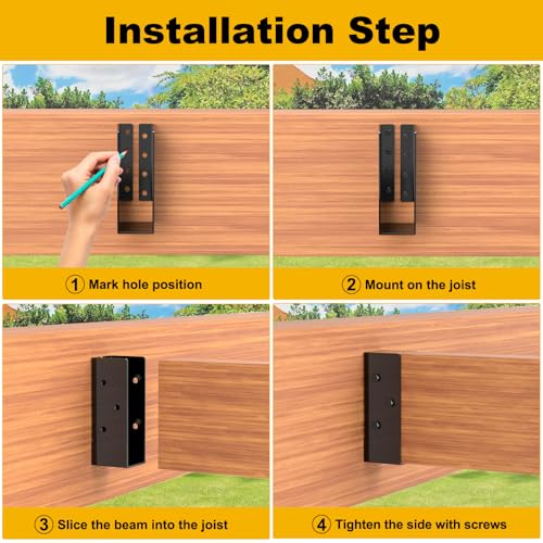 FMhotu Concealed Joist Hanger (6 Pack), 2"x6" Outdoor Concealed-Flange Joist Bracket with Screws, Q235B Steel Powder Coated Concealed Mount Light Joist Hangers for 2"x6" Beam, Swing, Handrail, Fence - size: 2X6