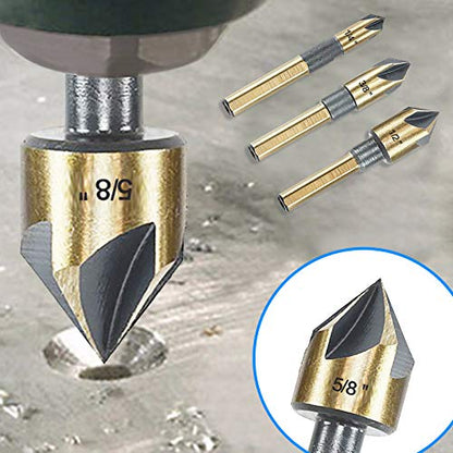 Countersink Drill Bit Set, 5 Pieces High Speed Steel 82 Degree 5 Flute 6mm Shank Mill Cutter Bit Countersink in Sizes 1/2" Set with Carrying Case. - size: 1/2''