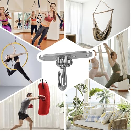 Heavy Bag Hanger,Stainless Wall Ceiling Mount Hook 180°/360° Rotation Wood Beam Holder Body Weight Strength Training Systems, Aerial Yoga Swing & Hammock - size: 4-holes large hook with 180° Swing