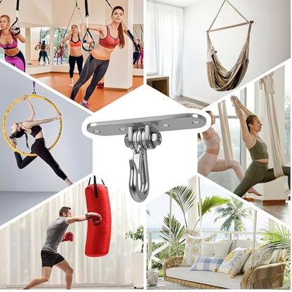 Heavy Bag Hanger,Stainless Wall Ceiling Mount Hook 180°/360° Rotation Wood Beam Holder Body Weight Strength Training Systems, Aerial Yoga Swing & Hammock - size: 4-holes large hook with 180° Swing
