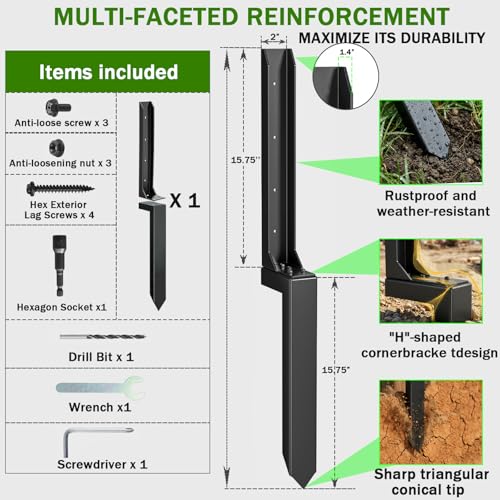 Fence Post Repair Kit, 1 Pack Heavy Duty Steel Fence Post Anchor Stakes - color: 1 Pack/Black