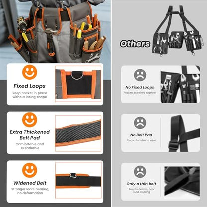 Tool Belts for Men with Magnetic Function,32''-60'' Adjustable,Detachable Tool Pouch Bag,With Suspenders & Multiple Pockets,for Electrician, Carpenter, Framer, Construction Worker