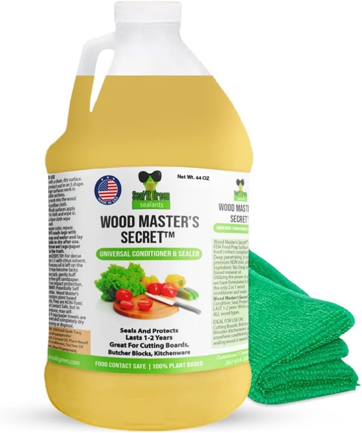 Wood Master's Secret Non-Toxic, Food Safe Cutting Board Oil, Conditioner & Sealer. Exceeds FDA Food Contact Surface Regulations. Also Works On Butcher Blocks, Wood Counters & More (64 Oz) - size: 64 ounce