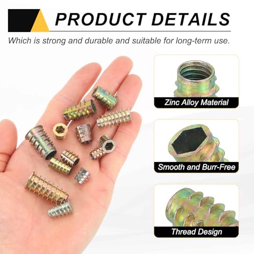 MECCANIXITY 18 Pcs Threaded Inserts for Wood, Zinc Alloy M8 Thread Inserts Nuts Hex-Flush Socket Drive Screw 18mm Length for Furniture, Cabinet, Tables and Chairs - size: M8x18mm