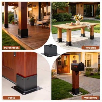 10 PCS Metal 4×4 Post Base Post Base Brackets,Inner Size 3.5"x3.5" - color: Black 10pcs