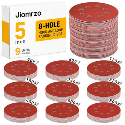 5 Inch Hook and Loop Sanding Discs, 50 Pack 8 Hole, 9 Mixed Grits