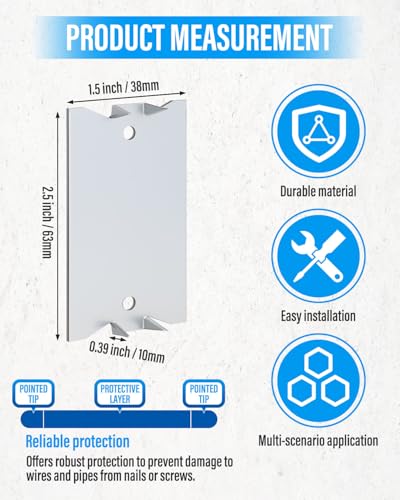 100 Pcs 2.5 x 1.5" Safety Nail Plates for Wood Studs Cable Wire Protector - size: 2.5 x 1.5 inches