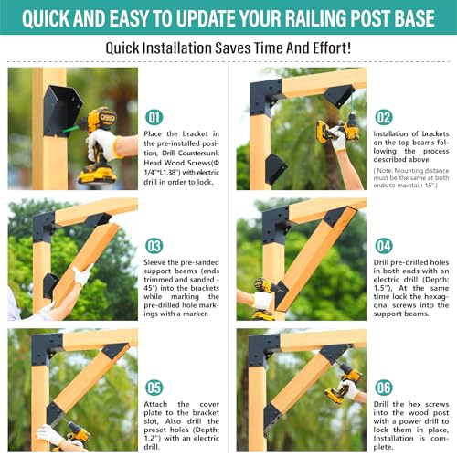 8Pcs 45 Degree Pergola Angle Support Brackets, 4x4 Wood Connector - size: 4"×4"-A