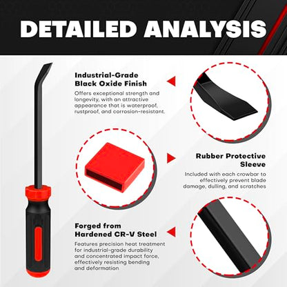 C&T 3-Piece Heavy Duty Pry Bar Set, 8",12",18", Black & Red