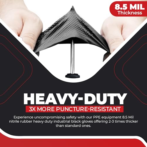 Industrial Nitrile Gloves – Heavy Duty Latex & Powder Free Disposable Gloves with Diamond Texture - color: Black, size: Small (Pack of 50)