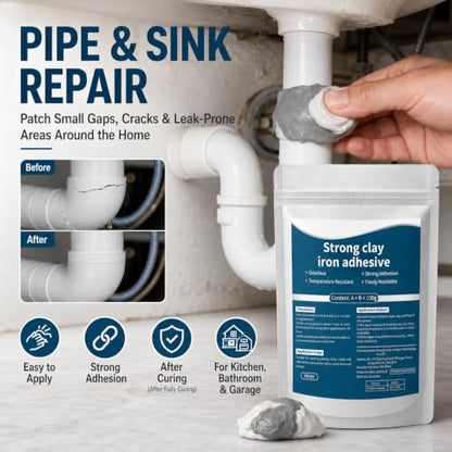High-Strength Multi-Purpose Repair Clay, Strong Clay Iron Adhesive for Pipe Leaks, Tile Cracks, Wall Holes, Metal, Plastic, Ceramic, Wood, Glass, Kitchen Bathroom Garage DIY Repair, 3.52oz (1, 1) - color: 1