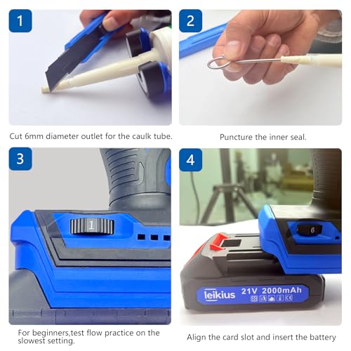 Electric Caulk Gun with LED Light, 6 Speed Adjustment for Kitchen Bathroom Filling, Sealing,Cordless Caulking Gun with 2x 2000mAh Batteries,Charger, Caulk Finish Tools,Nozzle and Knife