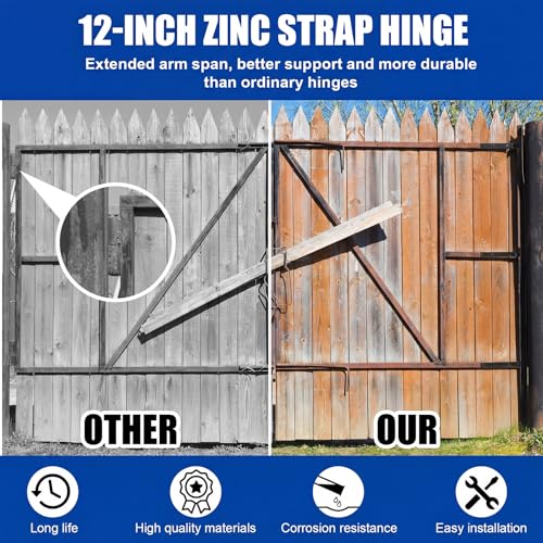Yaocom 4 Pack 8" Zinc Strap Hinge Heavy Duty for Gate, Barn,Shed, Black - color: Black, size: 8 Inch