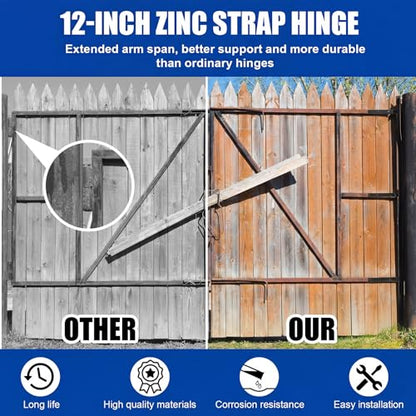Yaocom 4 Pack 8" Zinc Strap Hinge Heavy Duty for Gate, Barn,Shed, Black - color: Black, size: 8 Inch