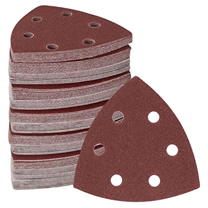 120 Pcs Triangle Sanding Pads, 150 Grits Detail Sander Sandpaper Hook and Loop Sanding Sheet,3.54"(90mm) Triangular Sandpaper for 3.5" Oscillating Multi Tool - size: 150 Grit, style: Hole