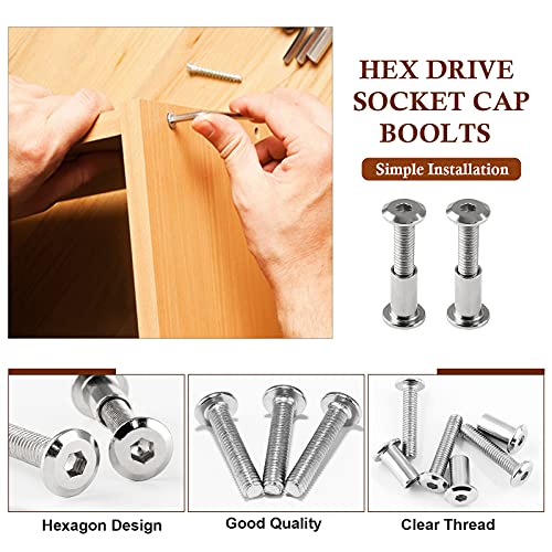 M6x16mm Hex Drive Socket Cap Bolt, Silver, 10 Pair (20 Piece) - color: Silver, size: M6x16mm