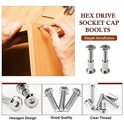 M6x35mm Hex Drive Socket Cap Bolt, Silver, 10 Pair (20 Piece) - color: Silver, size: M6x35mm
