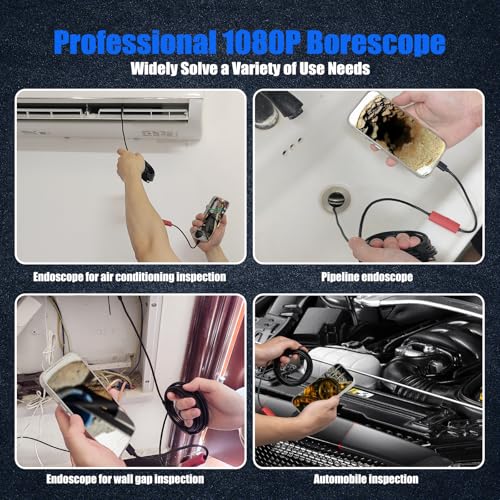 Endoscope Camera with Light, 1920P HD Borescope Camera with Light,Semi-Rigid Inspection Endoscope with 8 Adjustable LED, IP68 Waterproof Drain Scope Camera for for iOS/Android,16.4ft - color: Red