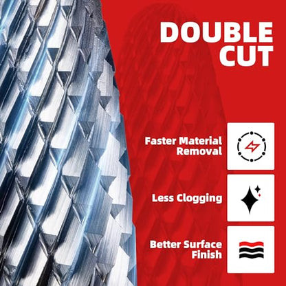 EZARC Tungsten Carbide Rotary Burr Set, 5PCS SF-5 Double Cut, 1/4" Shank - style: SF-5, 5PCS