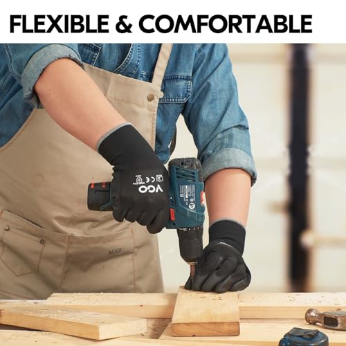 Vgo... 15Pairs PU Coated Safety Work Gloves,Gardening Gloves (PU2103,L) - color: Black, size: Large