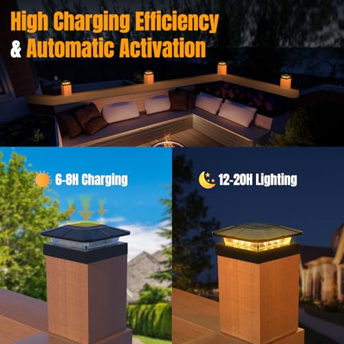 4x4 Solar Fence Post Cap Lights Outdoor Waterproof, 8 Pack, Black - size: 8 Pack