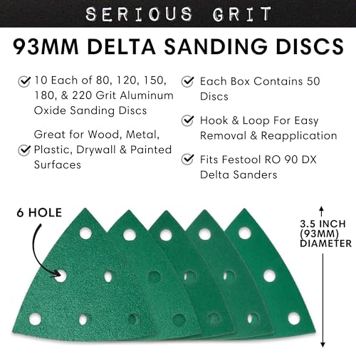 Serious Grit - 93mm 6-Hole Triangle Sheets - P80-220 Assortment - 50 Pack - style: Mixed Grit