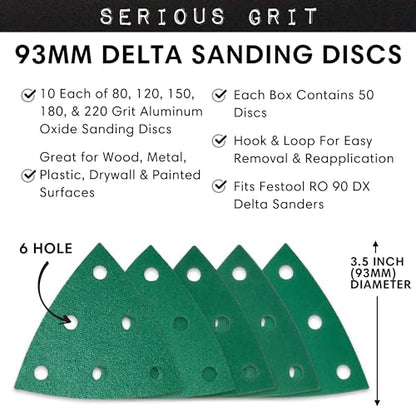 Serious Grit - 93mm 6-Hole Triangle Sheets - P80-220 Assortment - 50 Pack - style: Mixed Grit